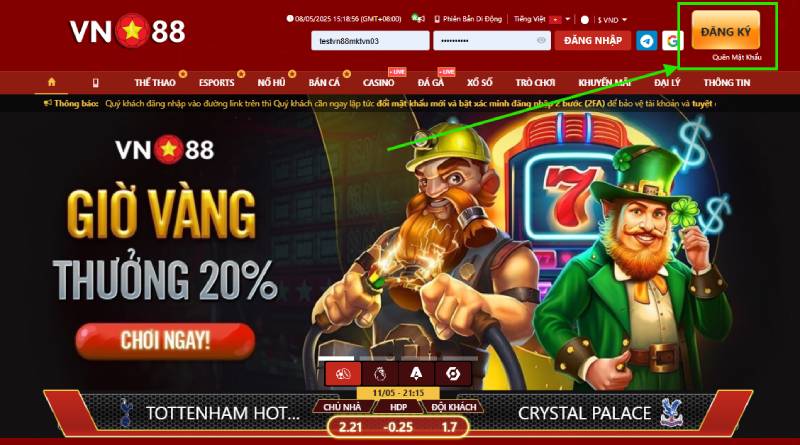 Truy cập vào trang chủ vn88 sân chơi online